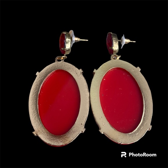 RED DROP EARRINGS SHOWING BIRDS AND FLOWER THEME - Picture 5 of 5